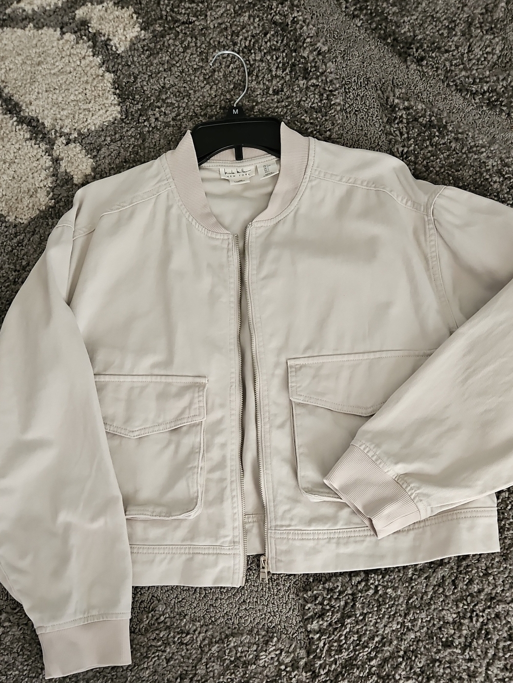 Nicole Miller New York Beige cropped utility bomber jacket. Sz L